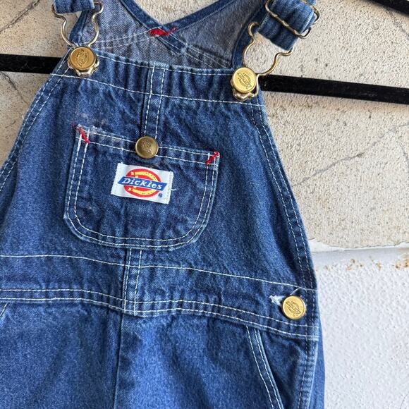 Vintage 90s Dickies Denim Overalls Toddler 24 Months Baby Workwear Jean Bibs - Picture 1 of 6